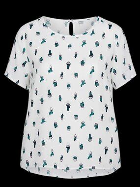 Short Sleeves White Sheer Cactus Top size Large Light Weight